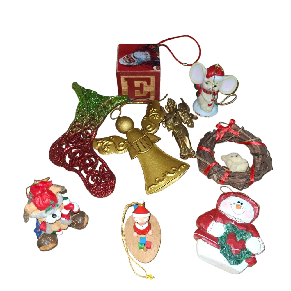 VINTAGE ORNAMENT LOT 9 CHRISTMAS TREE DECORATIONS VARIETY